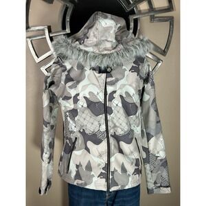 TRIPLE NICKEL 555 Gray Warm SOFT SHELL CAMO SKI JACKET Snowboard Coat Women's M